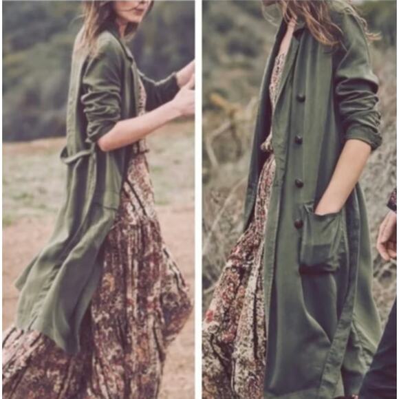 Free People Jackets & Blazers - Free people Army Green Lightweight trench Coat